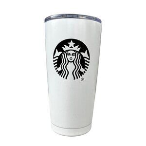 Starbucks 2017 White and Black Metal Travel Mug 20 oz